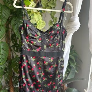FOR LOVE AND LEMONS BLACK LOVE SONG DRESS  RED ROSE CORSET STYLE MINI